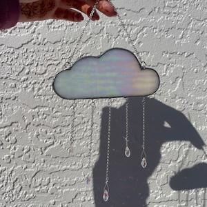 Iridescent Rain Cloud Stained Glass Suncatcher, Window Hanging, Handmade Stained Glass, Prismatic Rainbows, Wall Hanging, Window Decor
