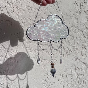 Iridescent Stained Glass Cloud Suncatcher, Magic Dust Vial & Raindrop Gems