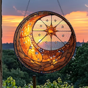 Celestial Moon and Sun Suncatcher, Astrology Window Art