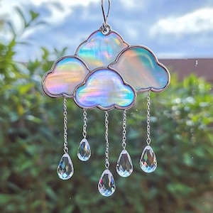 Stained Glass Cloud Suncatcher – Raindrop Window Hanging