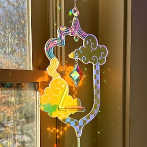 Large Iridescent Suncatcher, Rainbow Maker Window Hanging, Celestial Home Decor, Dopamine Decor