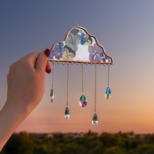 Clouds Stained Glass Window Hangings Gifts For Mothers Stained Glass Panel Crystal Sun Catcher Purple Gifts Pressed Flower Art