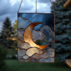 Rectangular Moon Cloud Suncatcher Acrylic Night Sky Decor
